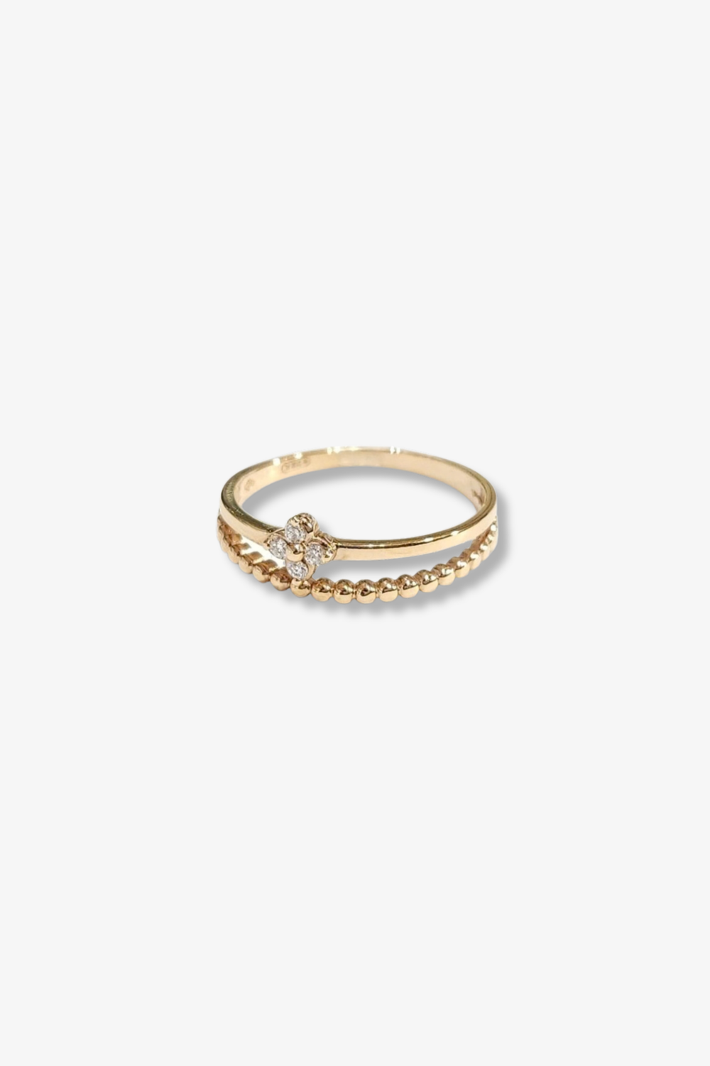 Double Pink Gold Ring with Flower Diamonds