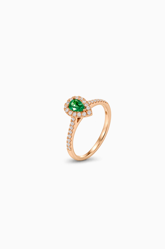 Pink Gold Engagement Ring with Diamonds and Emerald
