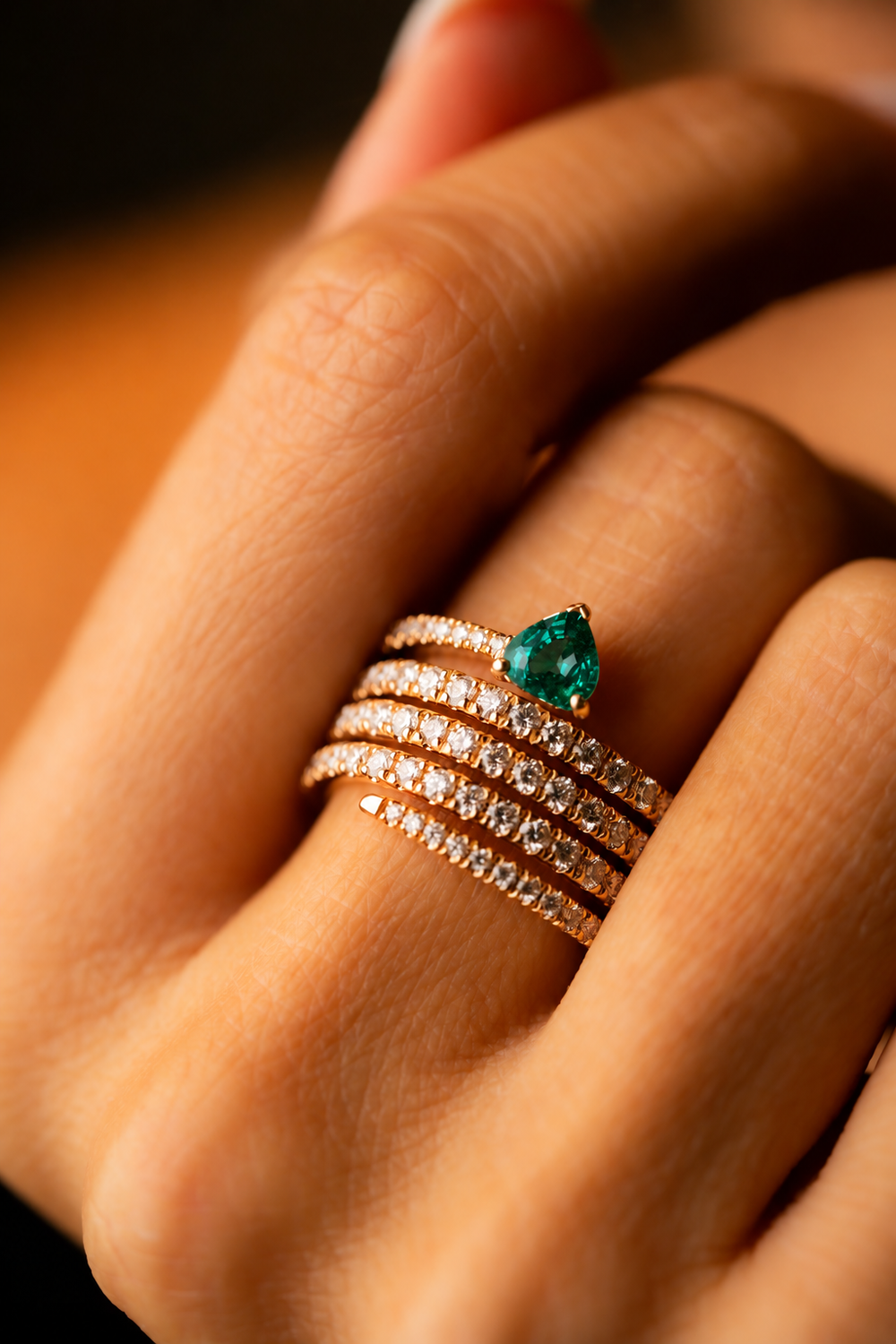 Pink Gold with Diamonds and Emerald