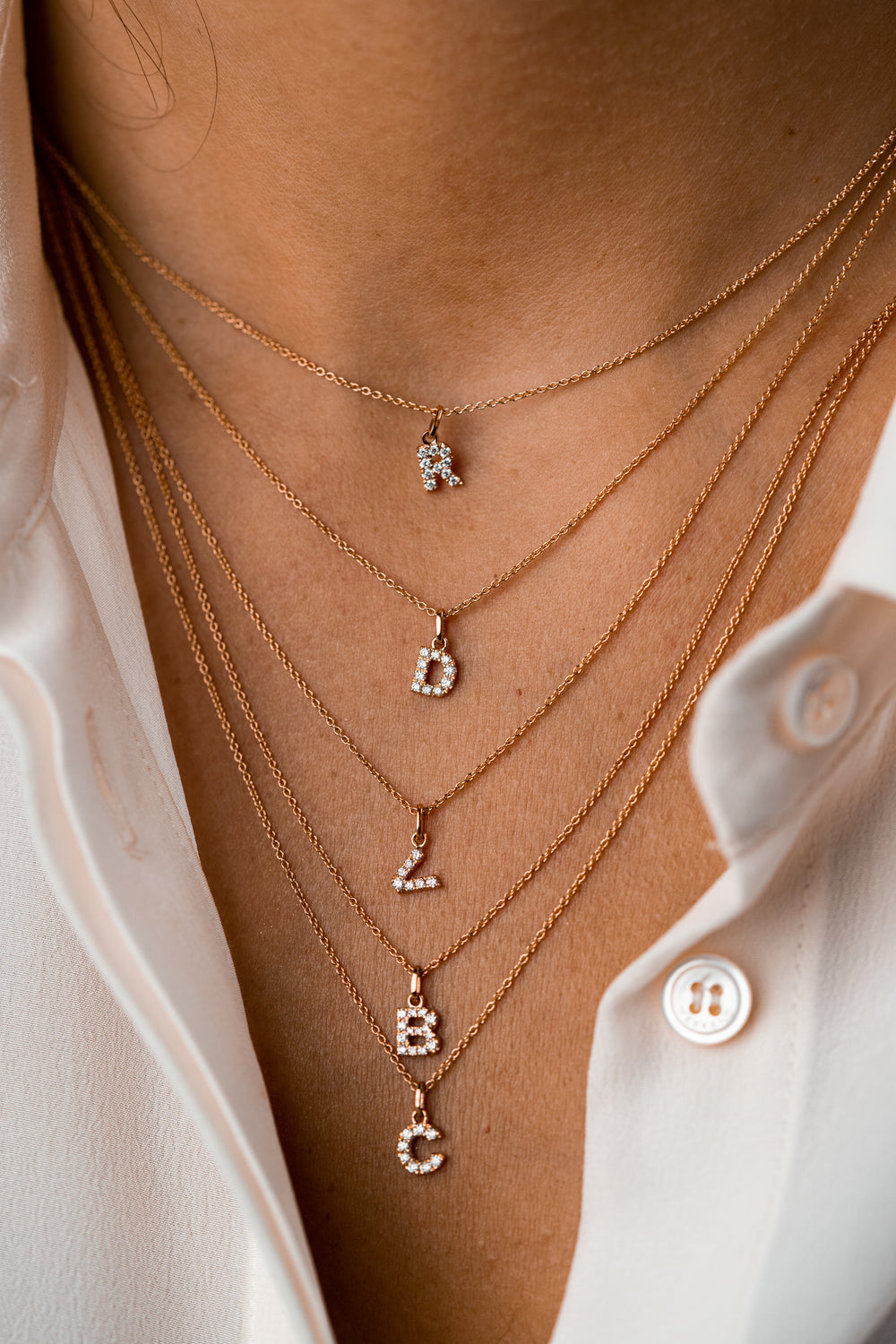 Pink Gold Necklace with Letter A and Diamonds