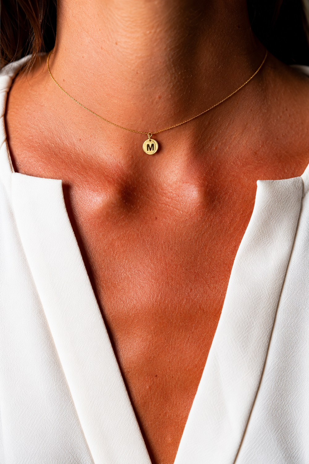 Yellow Gold Necklace with Letter M