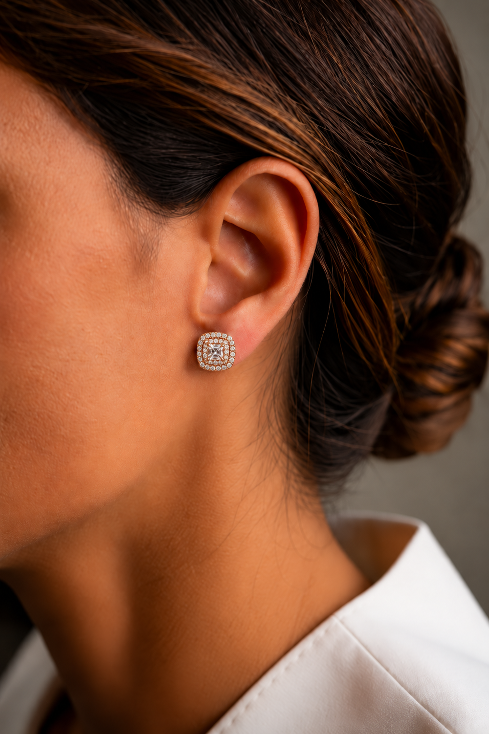 Square Pink Gold Earrings with Diamonds