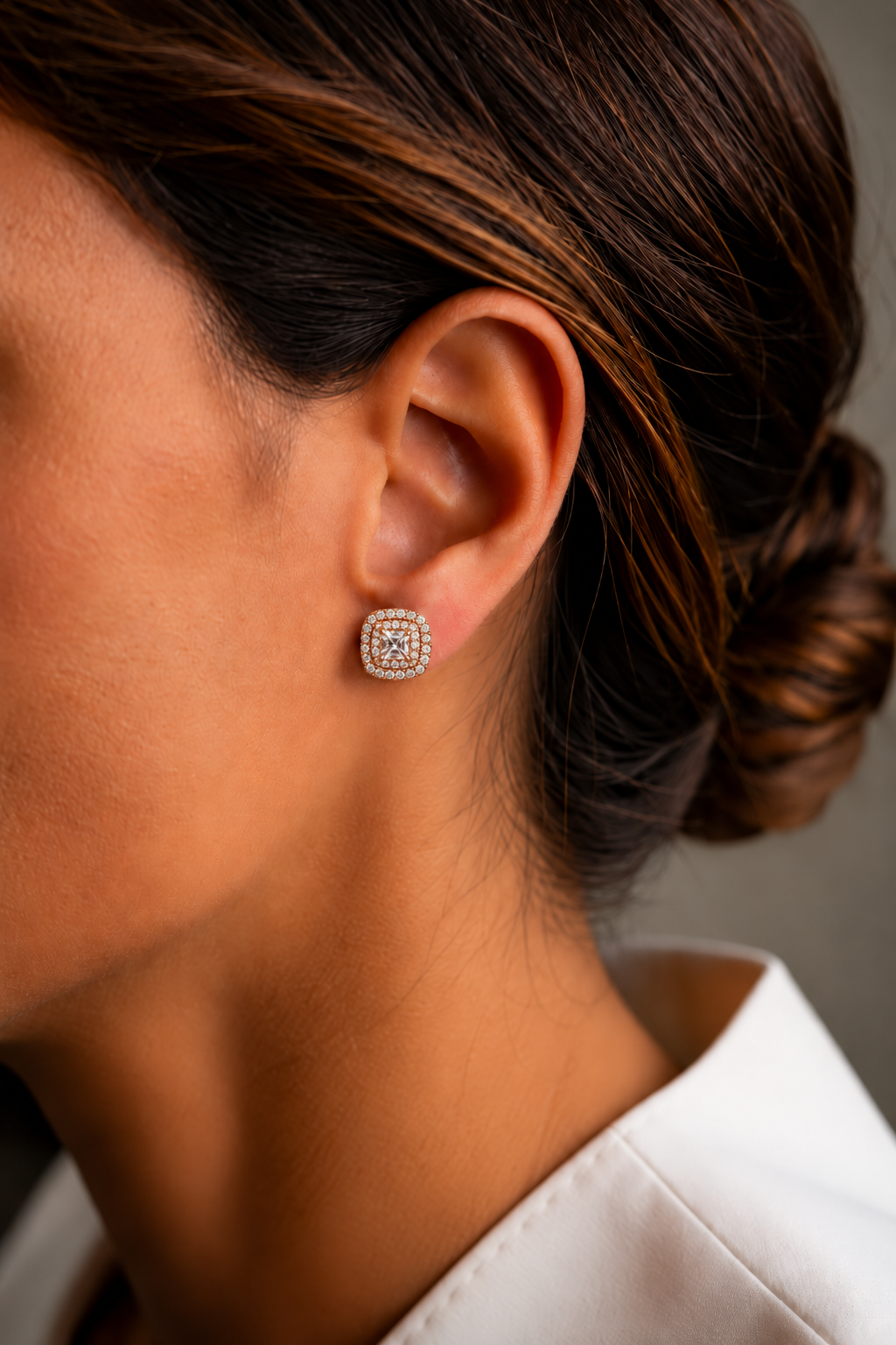 Square Pink Gold Earrings with Diamonds