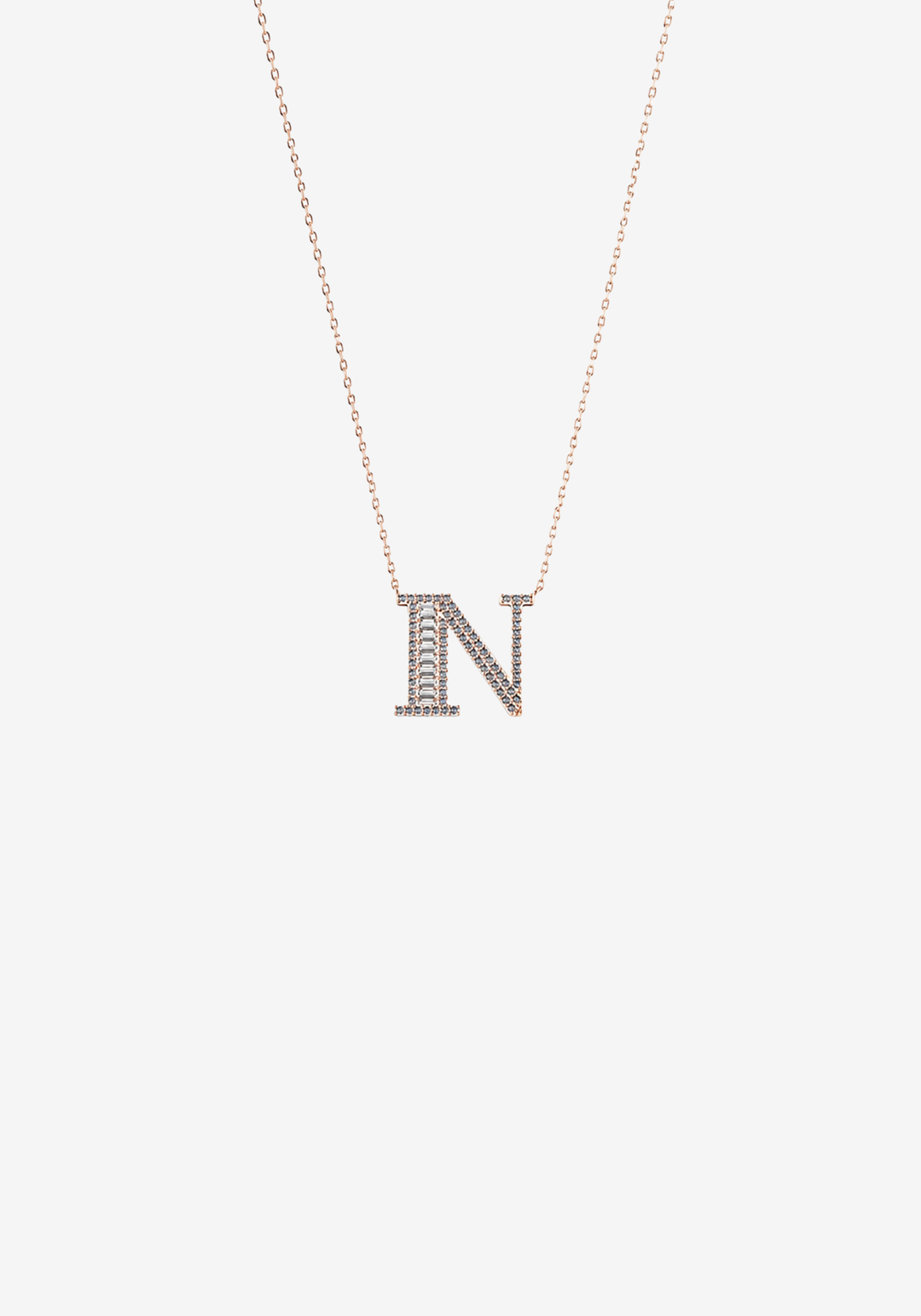 Pink Gold Necklace with Letter N and Diamonds