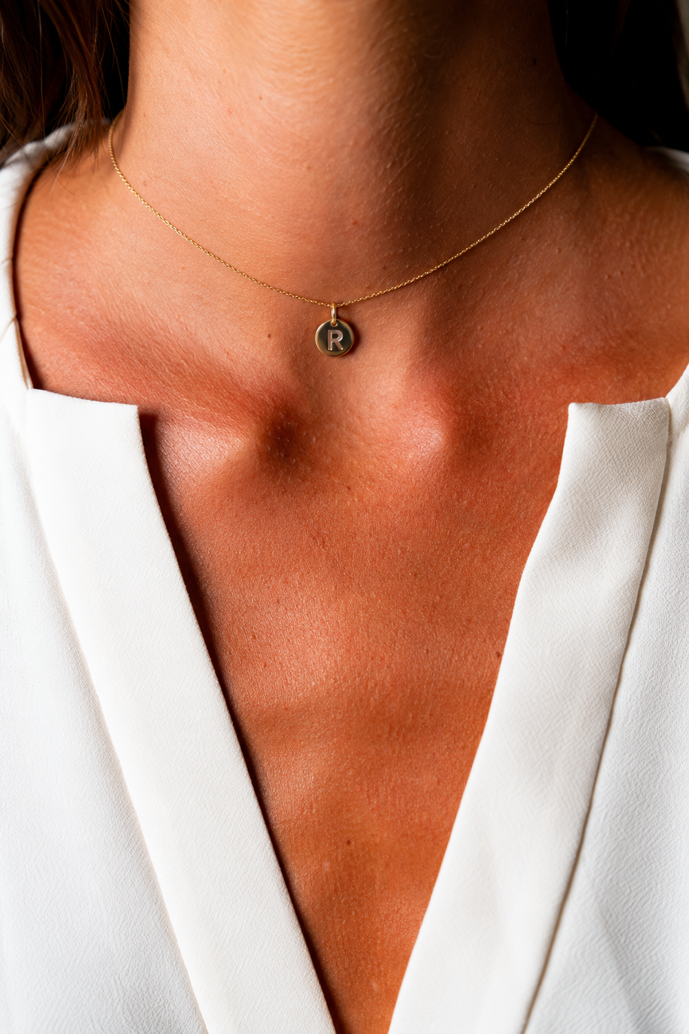 Yellow Gold Necklace with Letter R