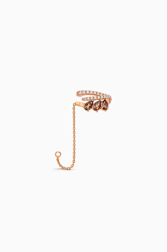 Ear Cuff em ouro rosa com diamantes e quartzo