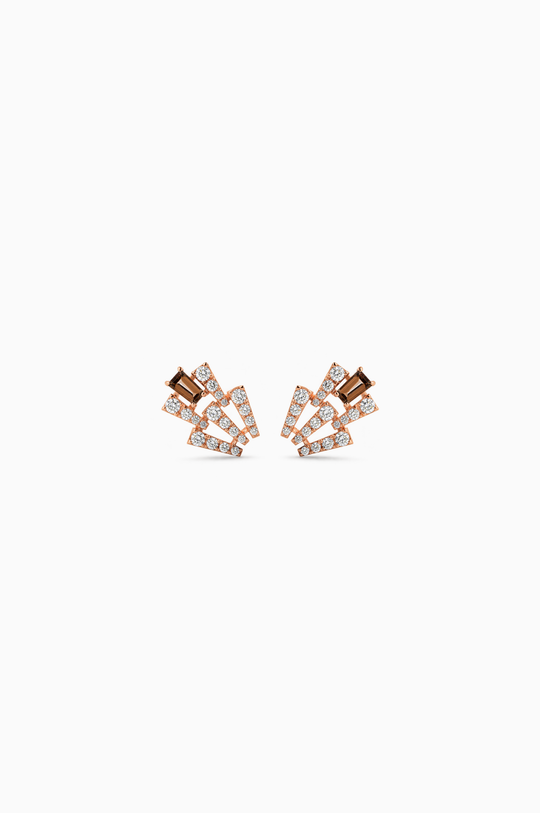 Pink Gold Smoky Club M Earrings with Diamonds and Quartz