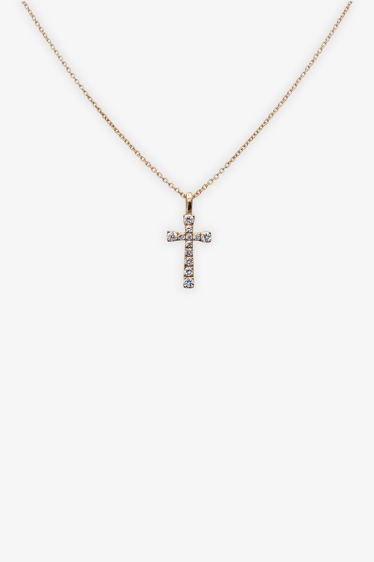 Necklace with Small Cross and Diamonds