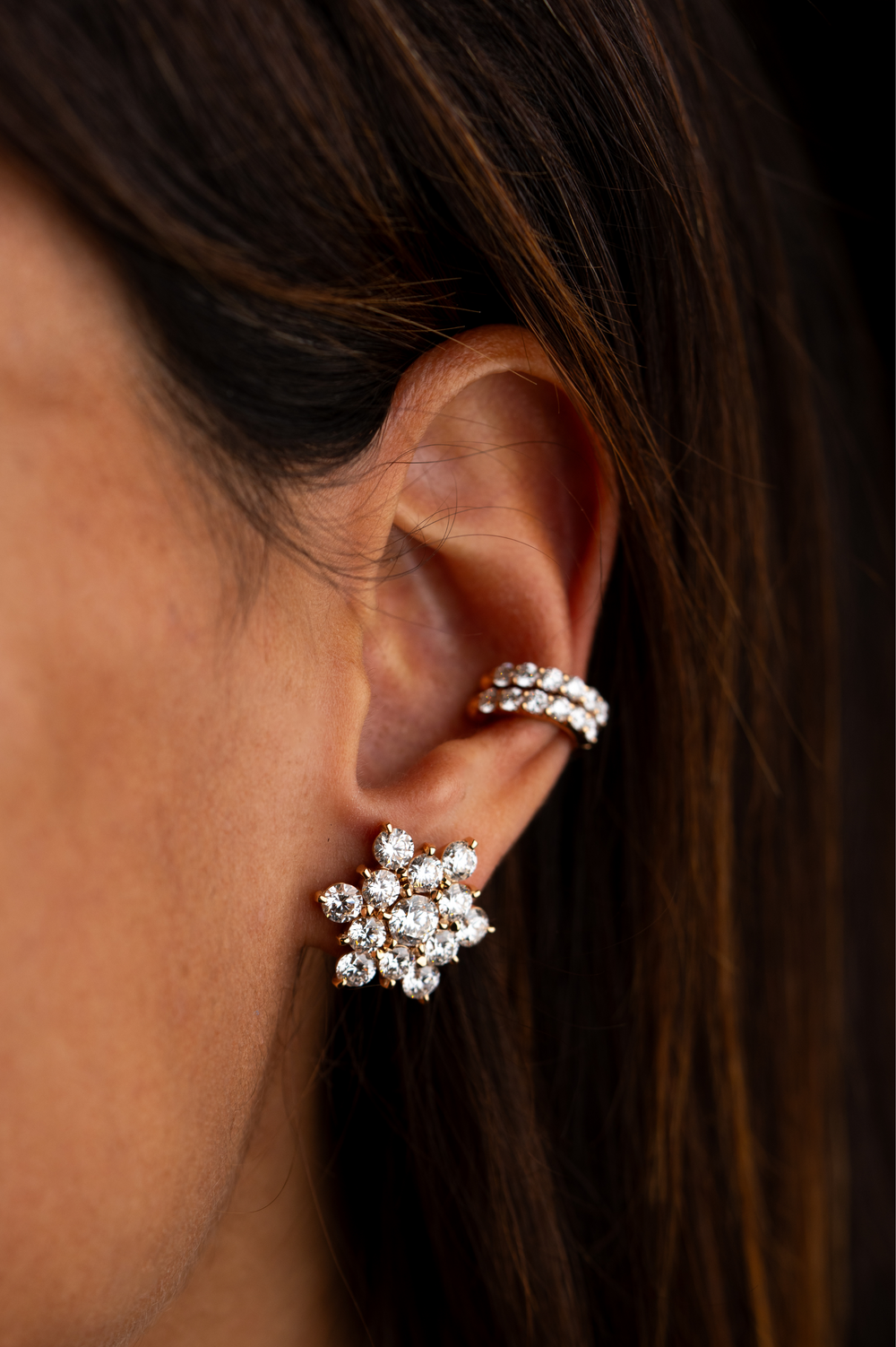 Flower Pink Gold Earrings with Diamonds