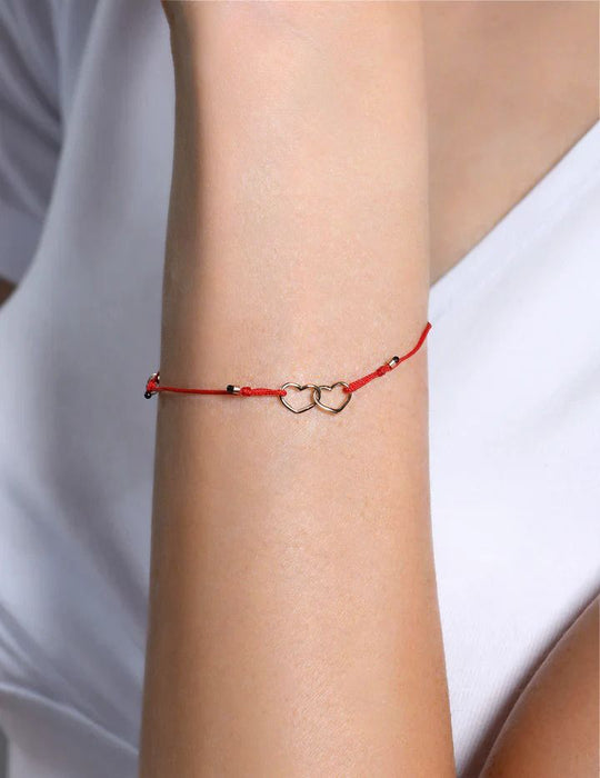 Two Hearts Red Ribbon Bracelet