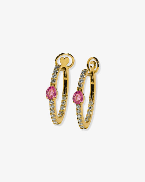 Gold and Diamond Hoops with Pink Sapphires