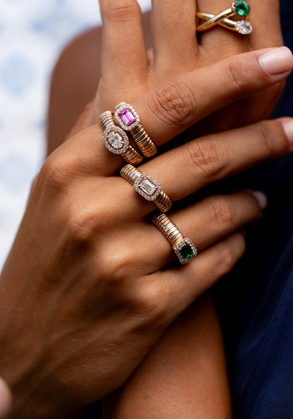Pink Gold Ring with Diamonds and Sapphire