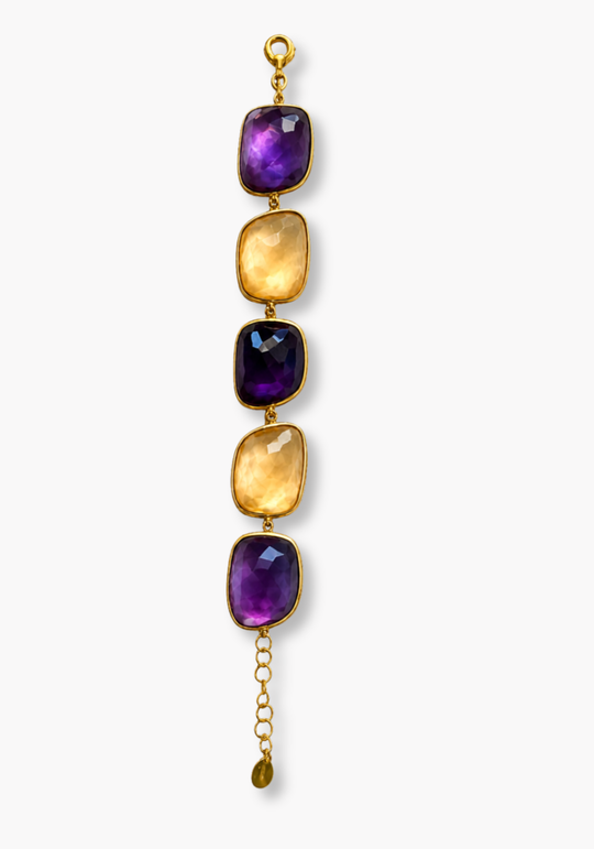 Gold Silver Bracelet with Amethyst, Citrine and Mother-of-Pearl