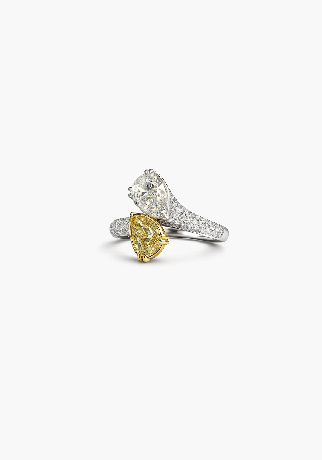 White Gold Ring with Diamonds and Yellow Diamond