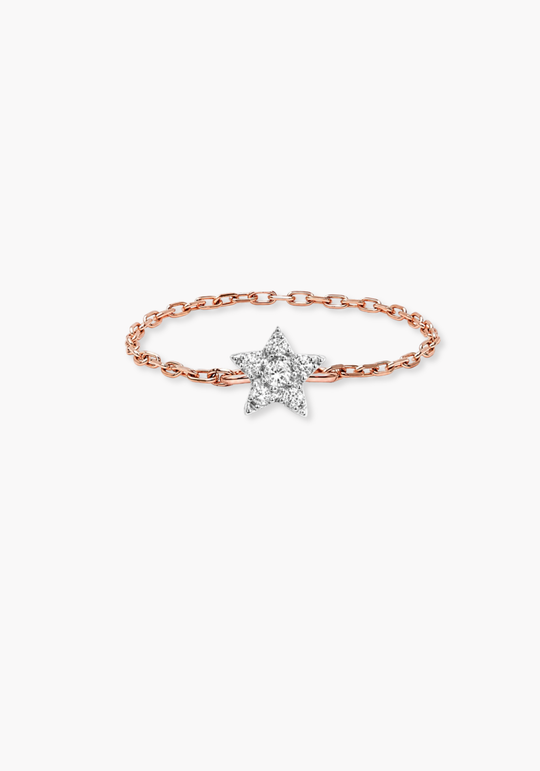 Gold Chain Ring with Star and Diamonds