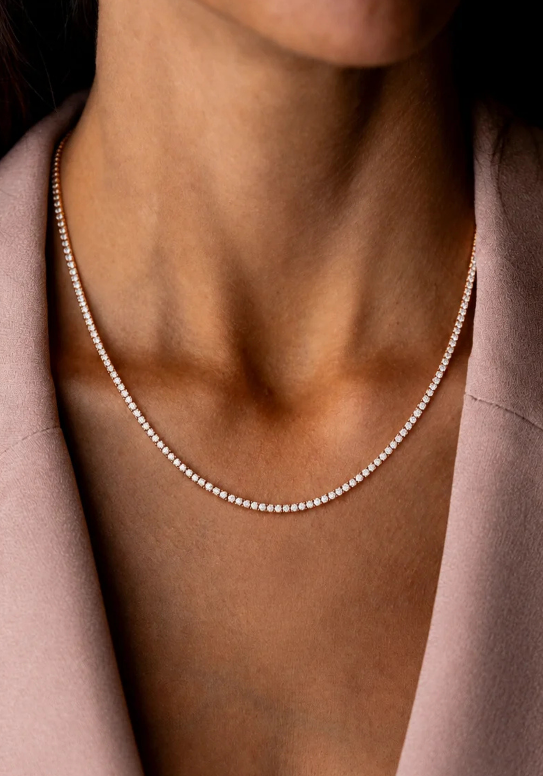 Pink Gold Tennis Necklace with Diamonds
