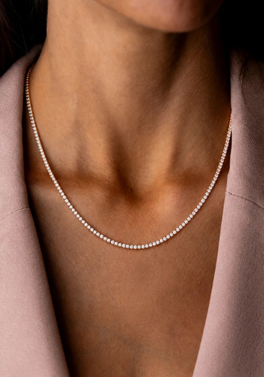Pink Gold Tennis Necklace with Diamonds