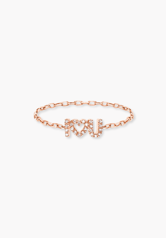 I Love U Gold Chain Ring with Diamonds