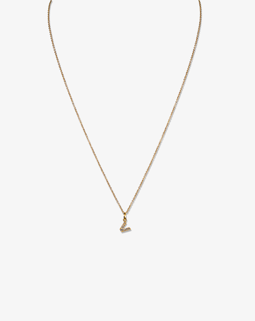 Pink Gold Necklace with Letter V and Diamonds