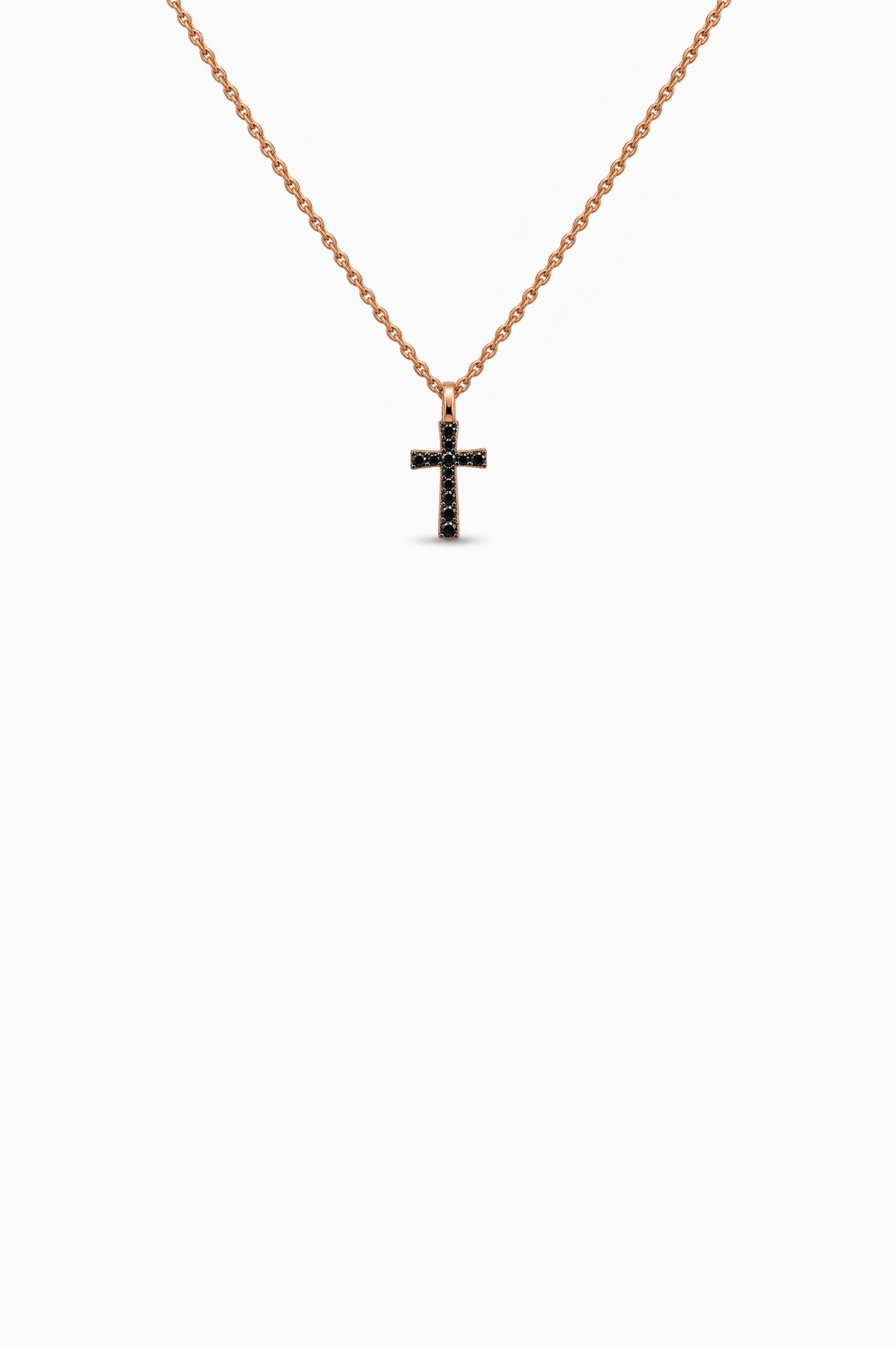 Cross Pink Gold Necklace with Black Diamonds