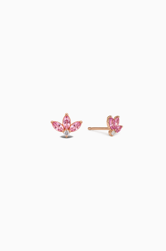 Flower Pink Gold Earrings with Diamonds and Sapphires