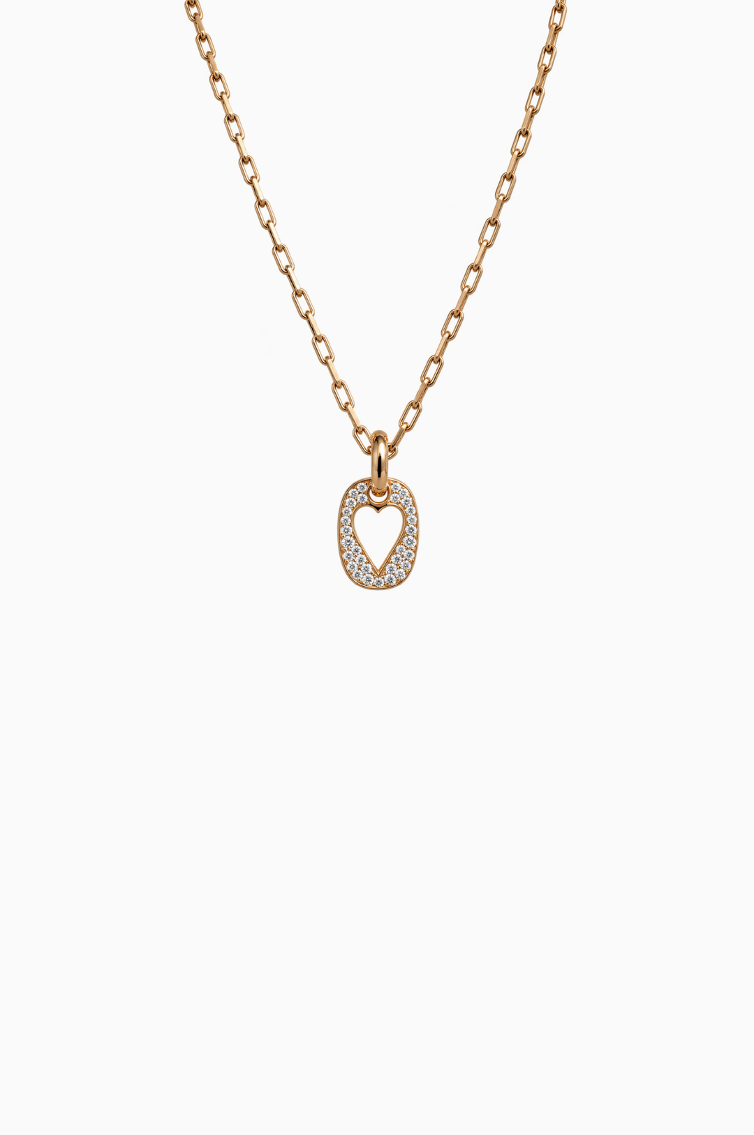 Pink Gold Necklace with Heart and Diamonds