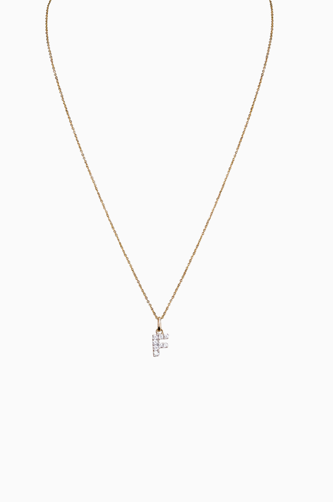 Pink Gold Necklace with Letter F and Diamonds