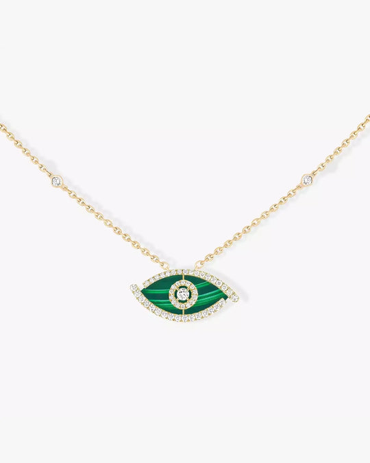 Lucky Eye Diamond Necklace in Yellow Gold and Malachite