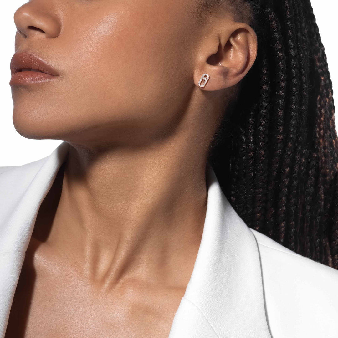 Puces Move Uno Pink Gold Diamond Earrings - Rose Gold