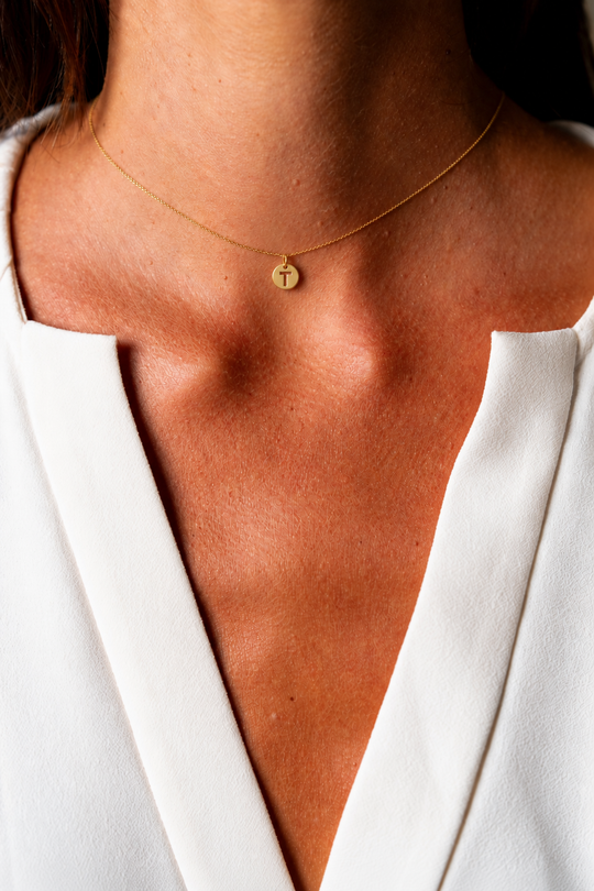 Yellow Gold Necklace with Letter T