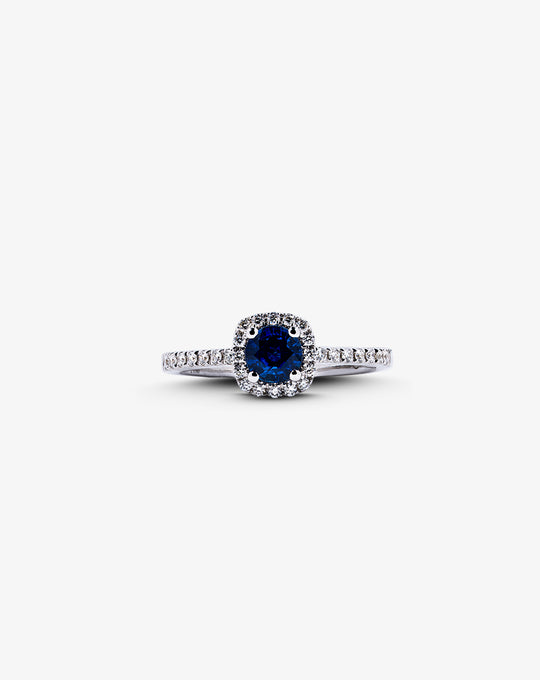 White Gold Engagement Ring with Diamonds and Sapphire