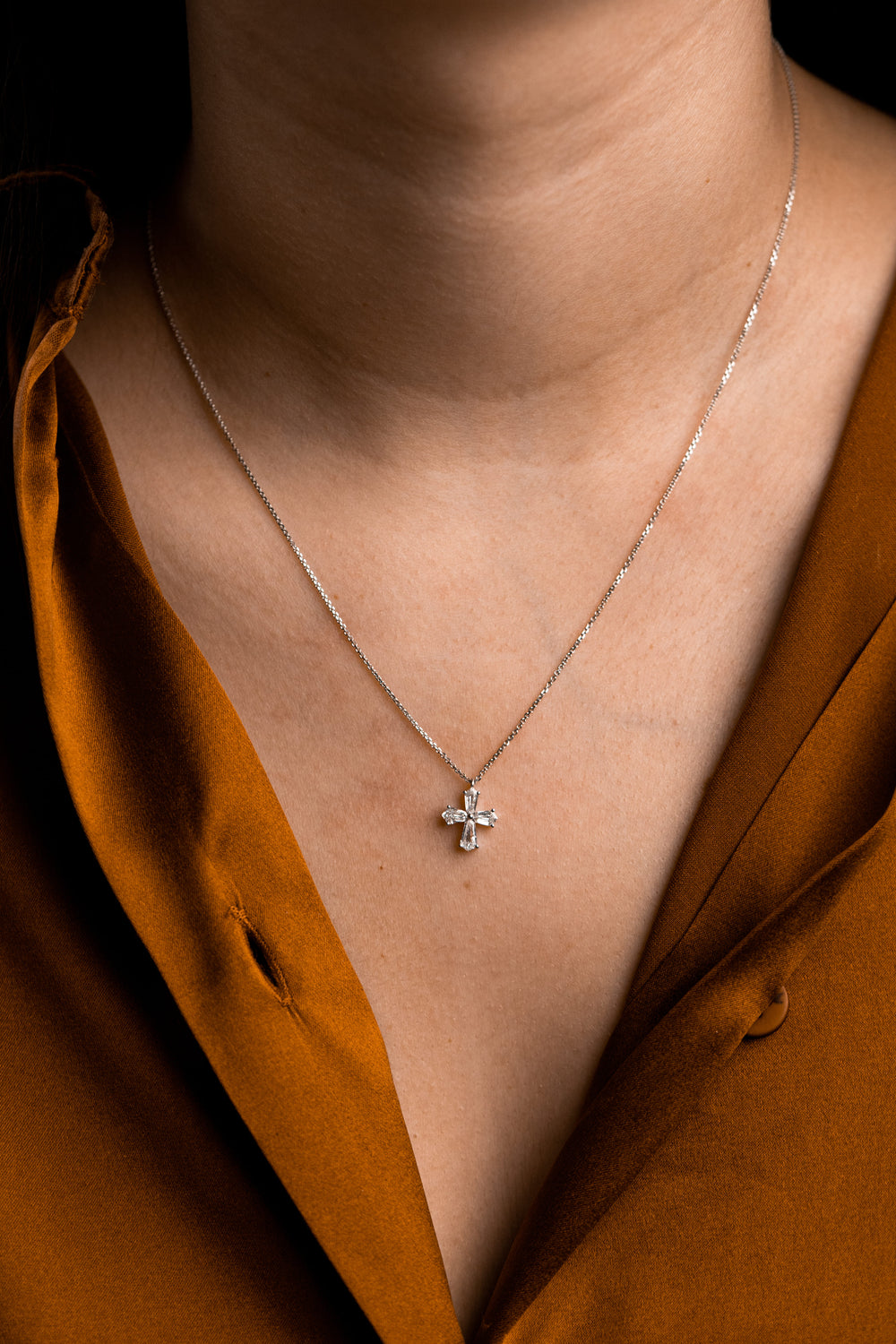 Diamonds Necklace and White Cross