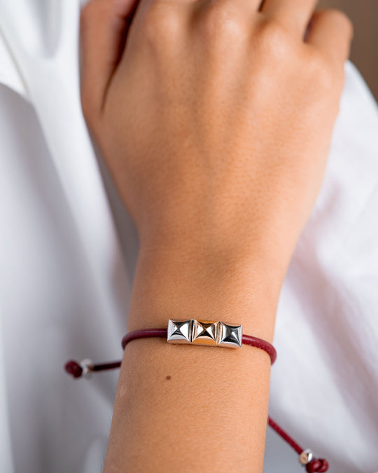 Red Leather Bracelet with gold details