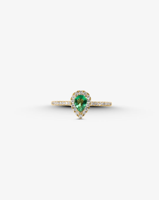 Gold Engagement Ring with Diamonds and Emerald